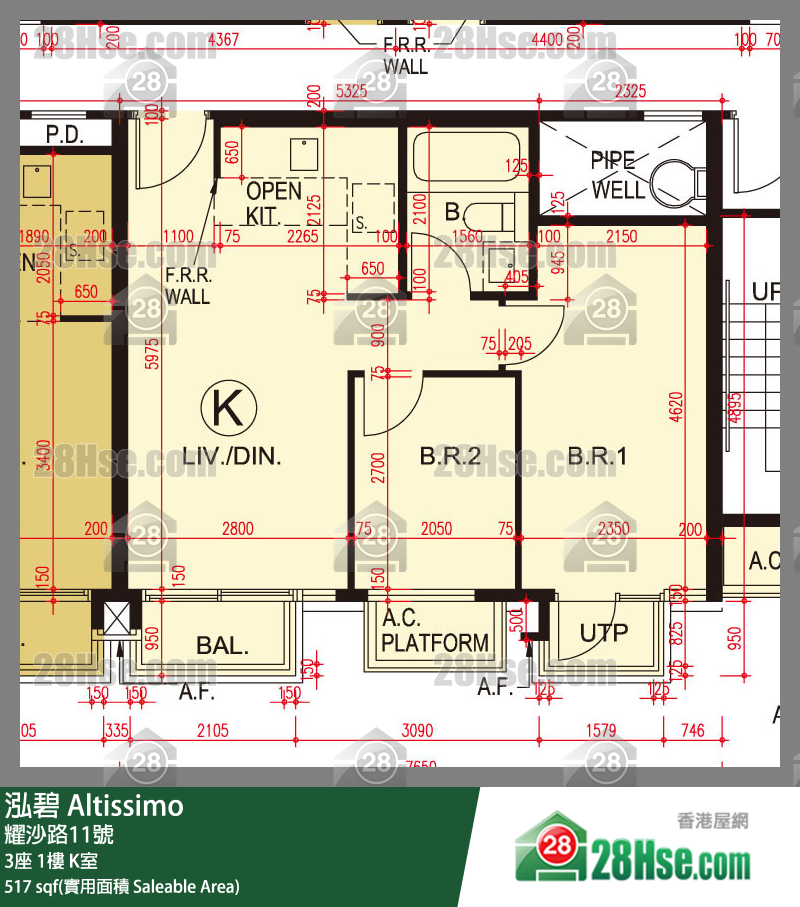 泓碧 大廈 3座 1樓 K室 平面圖
