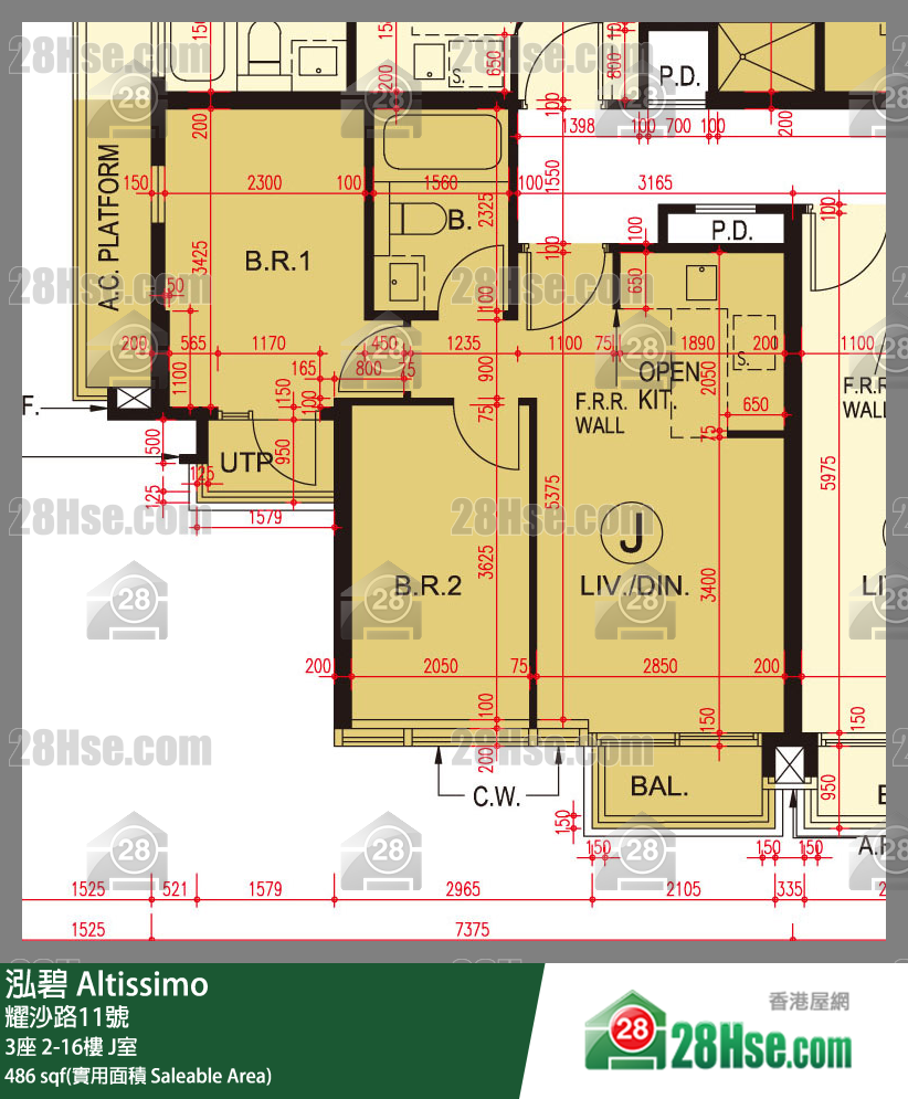 泓碧 大廈 3座 11樓 J室 平面圖