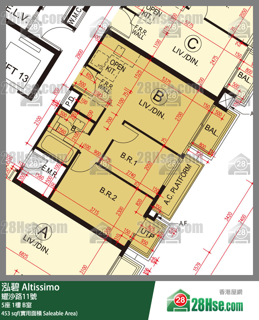 泓碧 大廈 5座 1樓 B室 平面圖