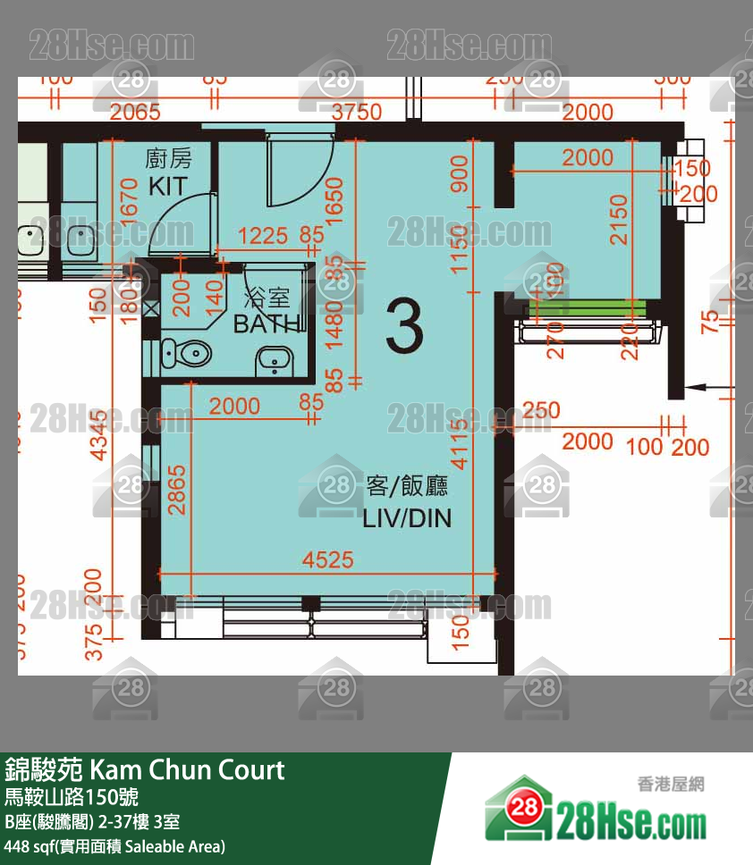 錦駿苑 B座(駿騰閣) 6樓 3室 平面圖