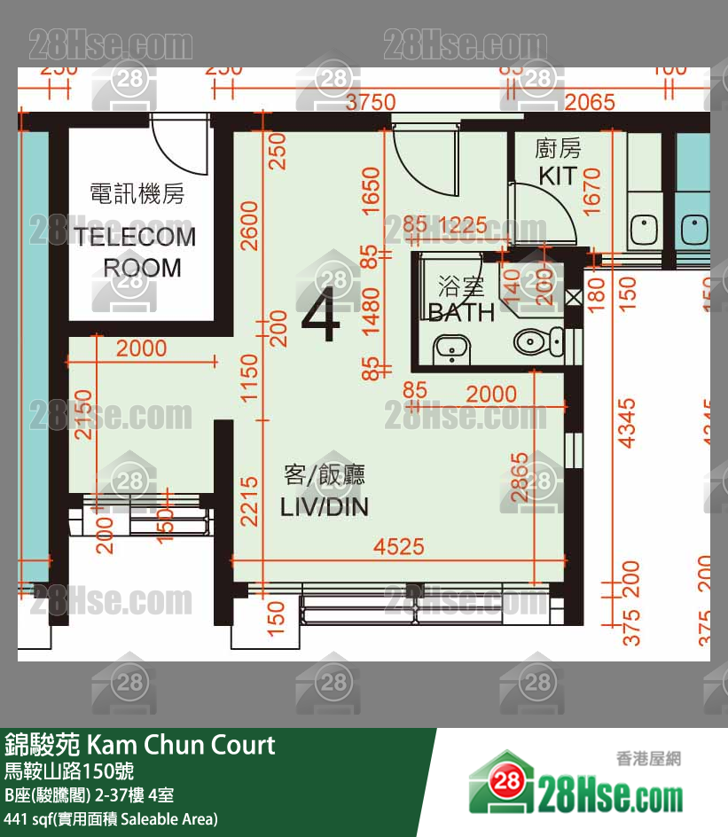 錦駿苑 B座(駿騰閣) 3樓 4室 平面圖