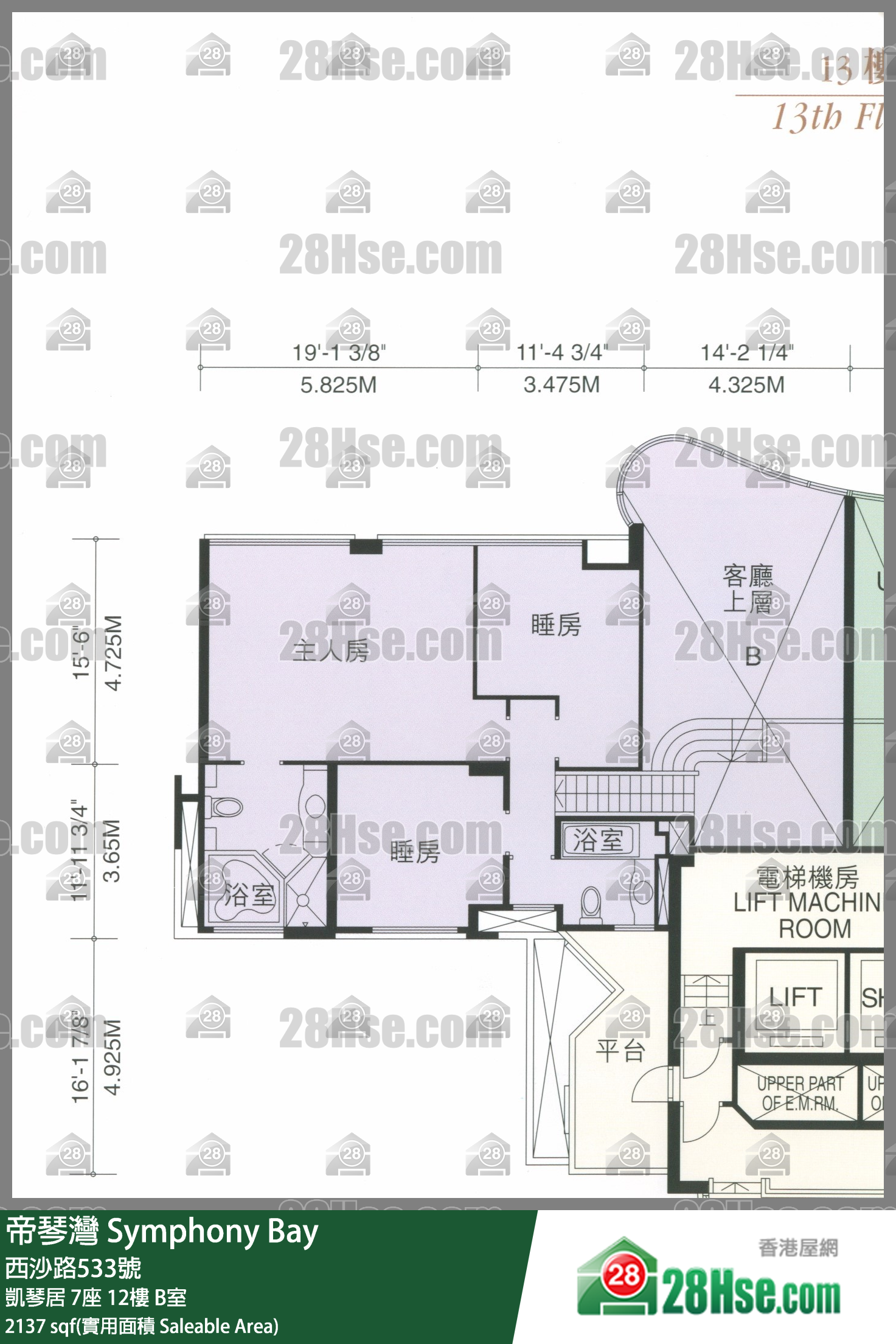 帝琴湾 凯琴居7座12楼 B室 平面图