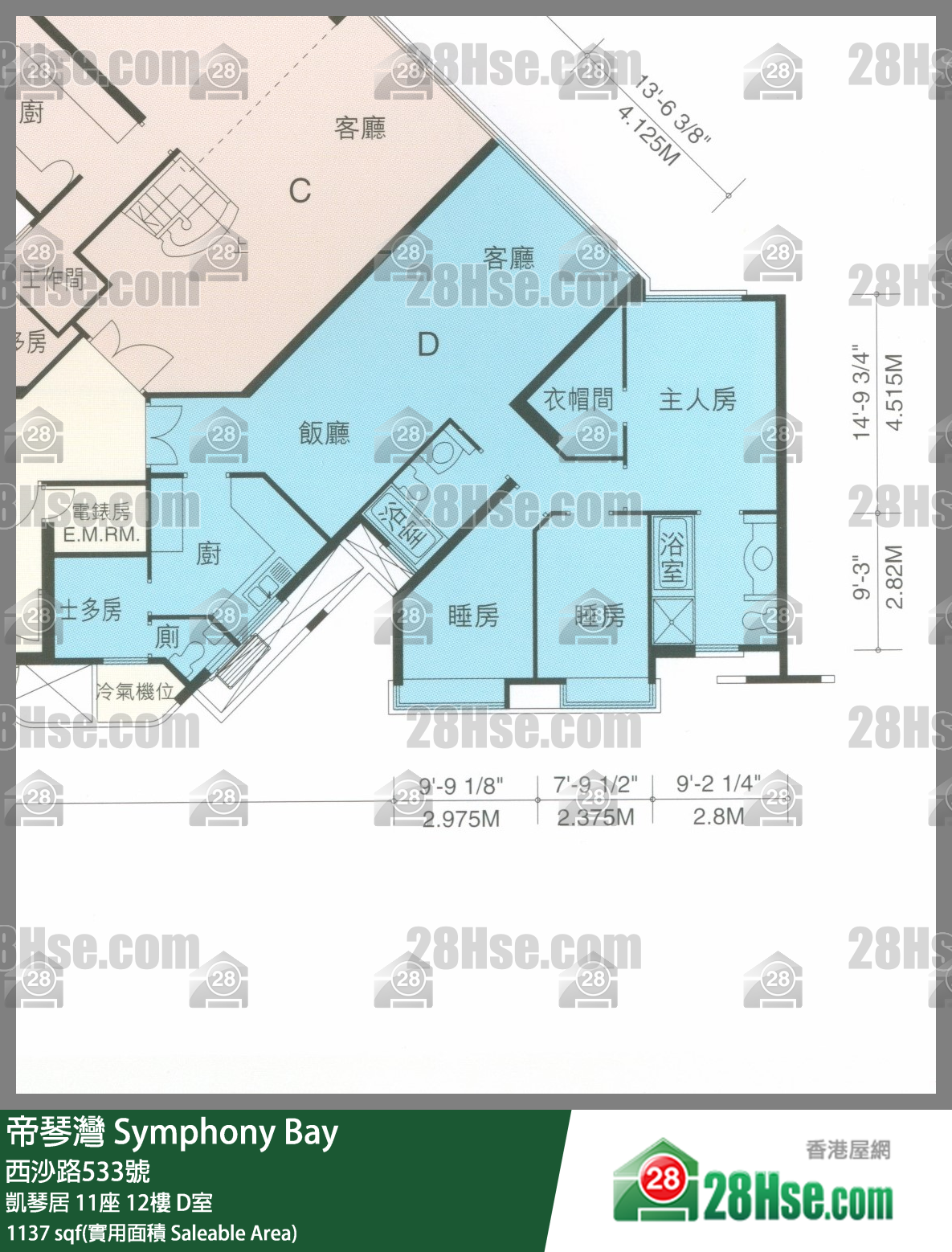 帝琴湾 凯琴居11座12楼 D室 平面图