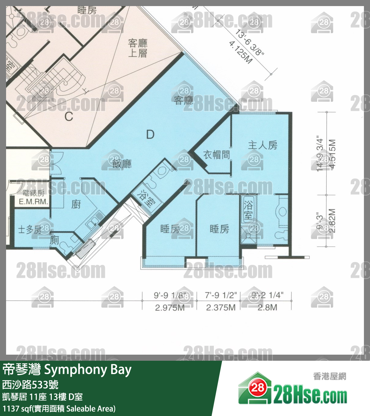 帝琴湾 凯琴居11座13楼 D室 平面图