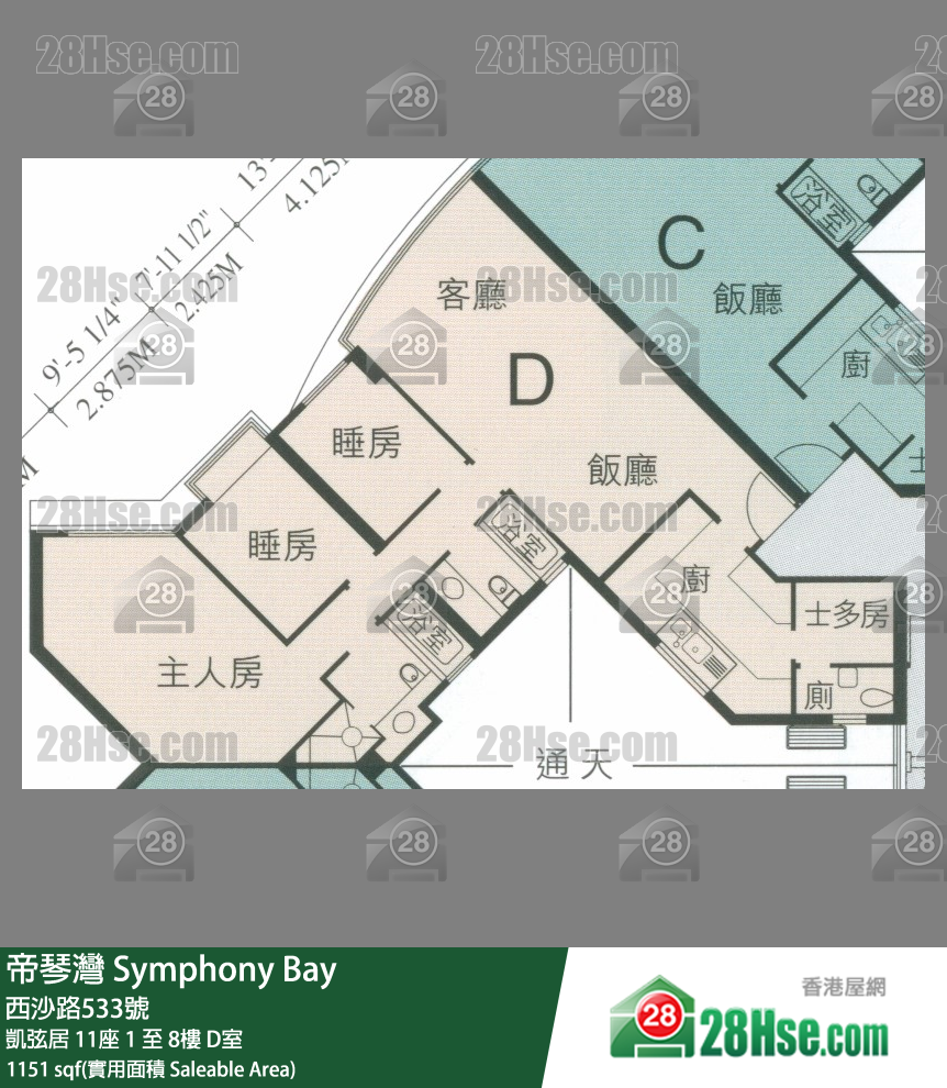 帝琴灣 凱弦居11座3樓 D室 平面圖