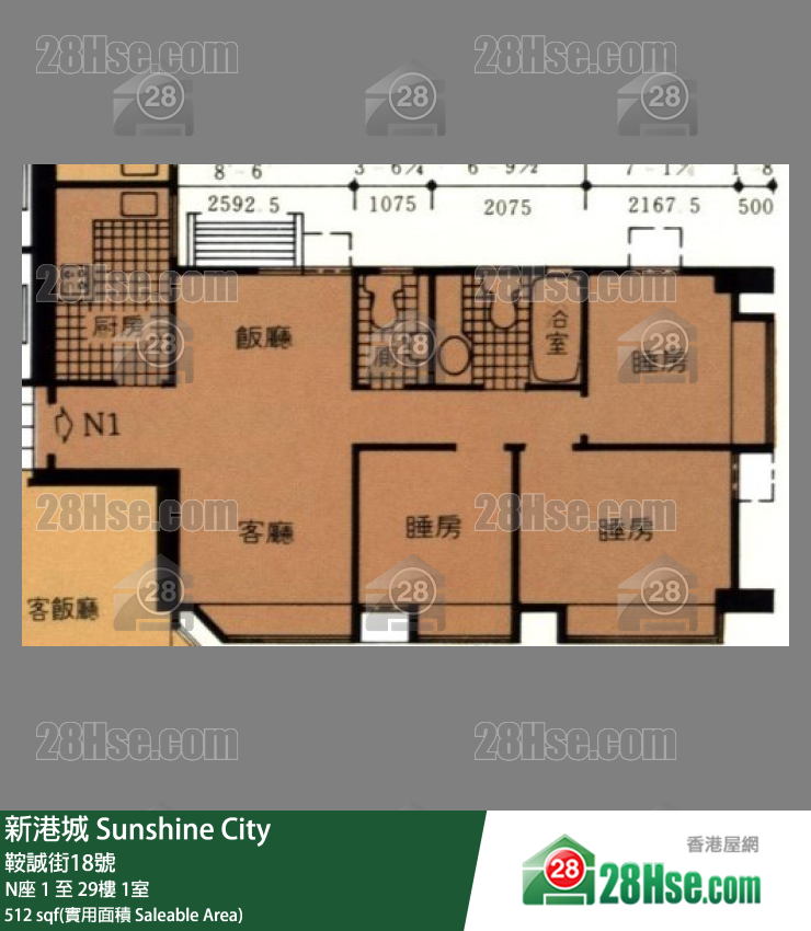 新港城 3期N座5樓 1室 平面圖