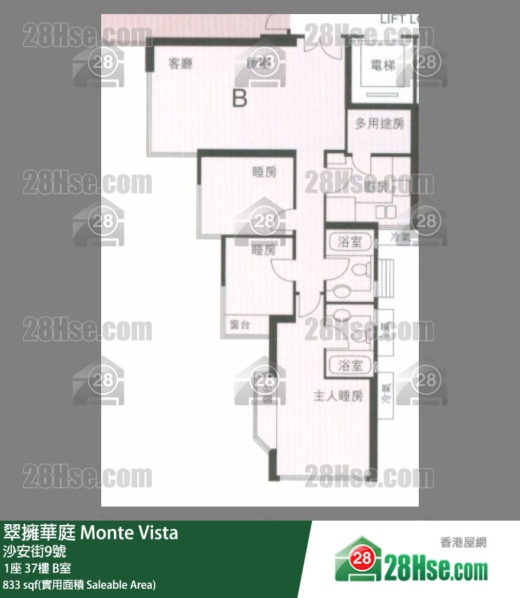 翠拥华庭 1座37楼 B室 平面图