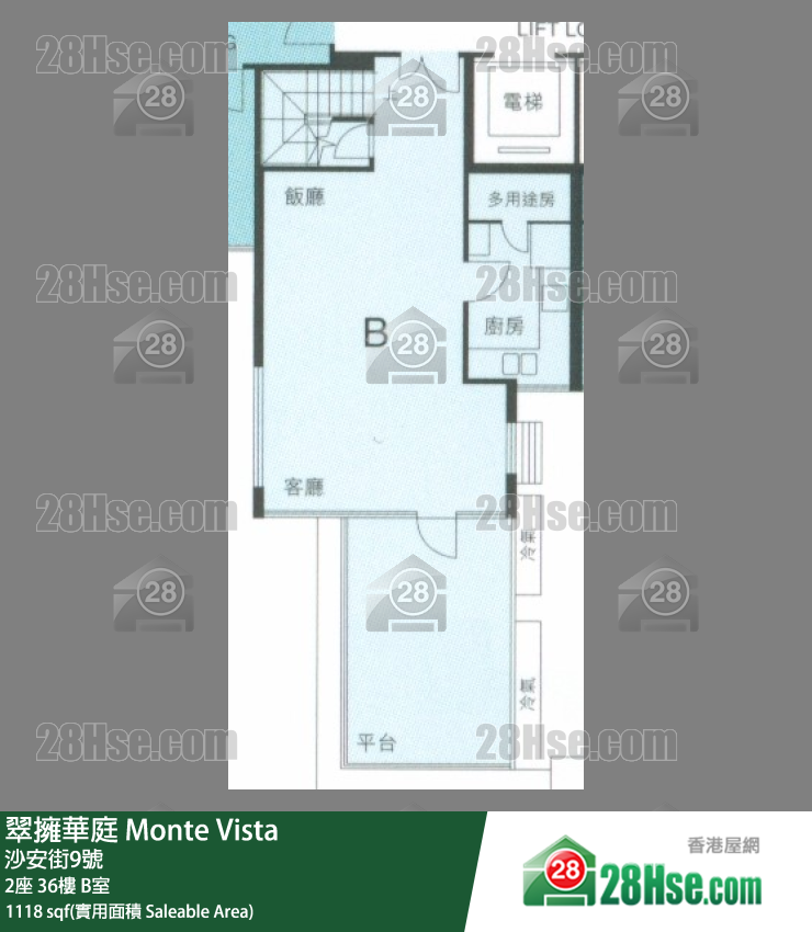 翠擁華庭 2座36樓 B室 平面圖