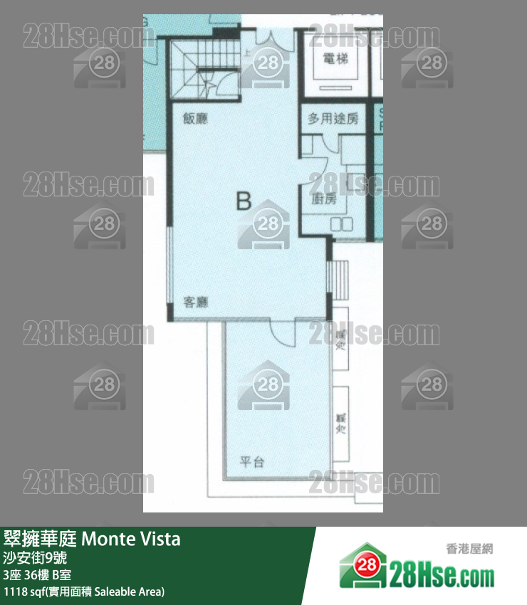 翠擁華庭 3座36樓 B室 平面圖