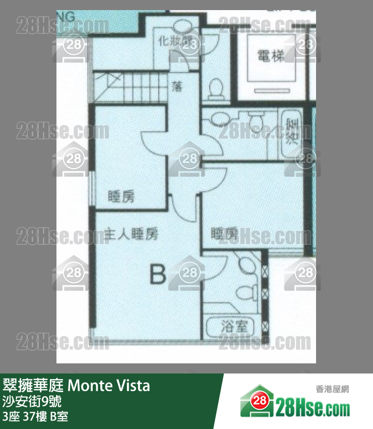 翠擁華庭 3座37樓 B室 平面圖