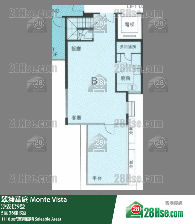 翠擁華庭 5座36樓 B室 平面圖