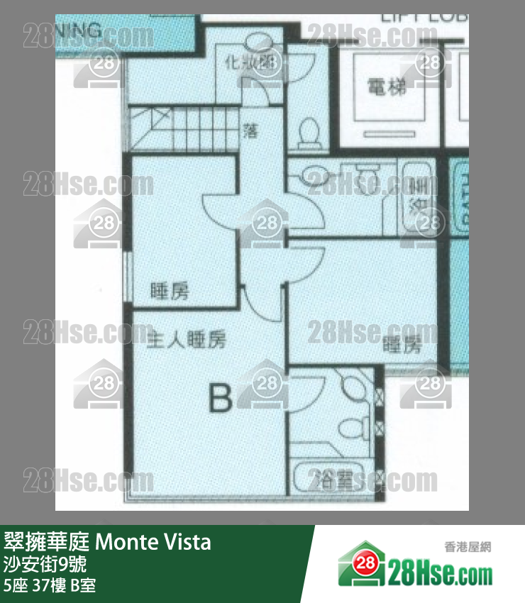 翠擁華庭 5座37樓 B室 平面圖