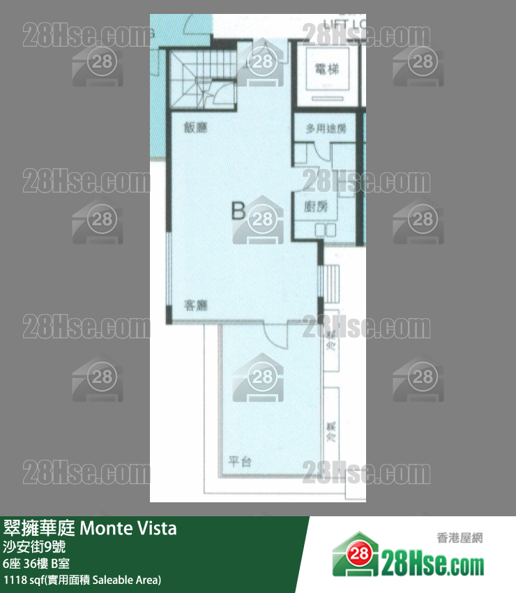 翠擁華庭 6座36樓 B室 平面圖