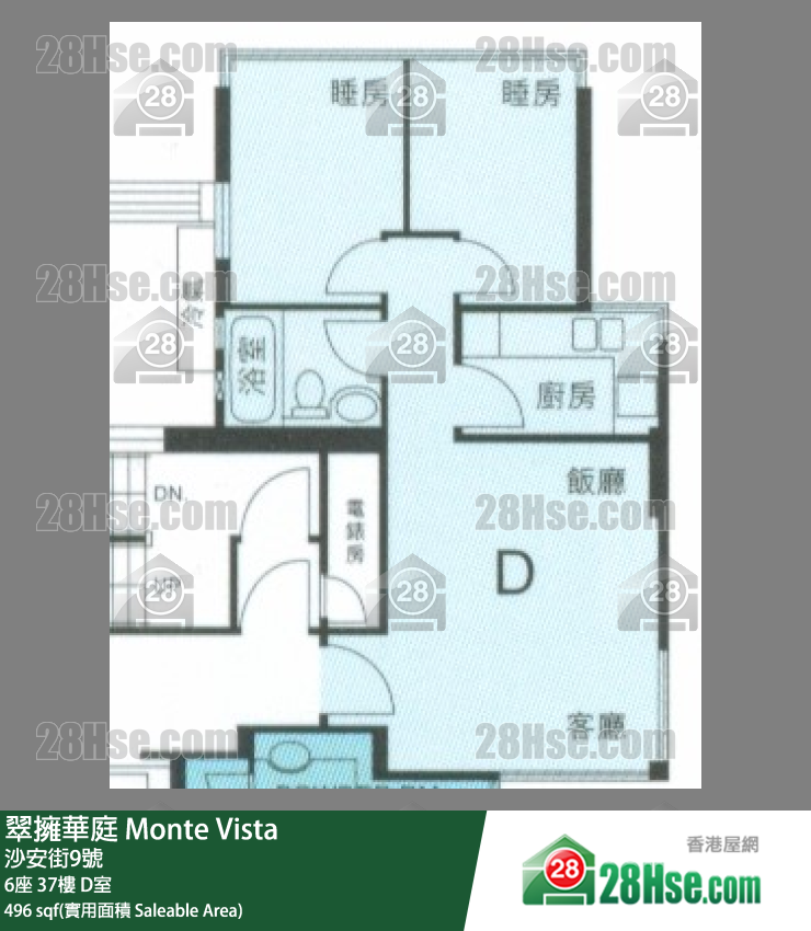 翠擁華庭 6座37樓 D室 平面圖