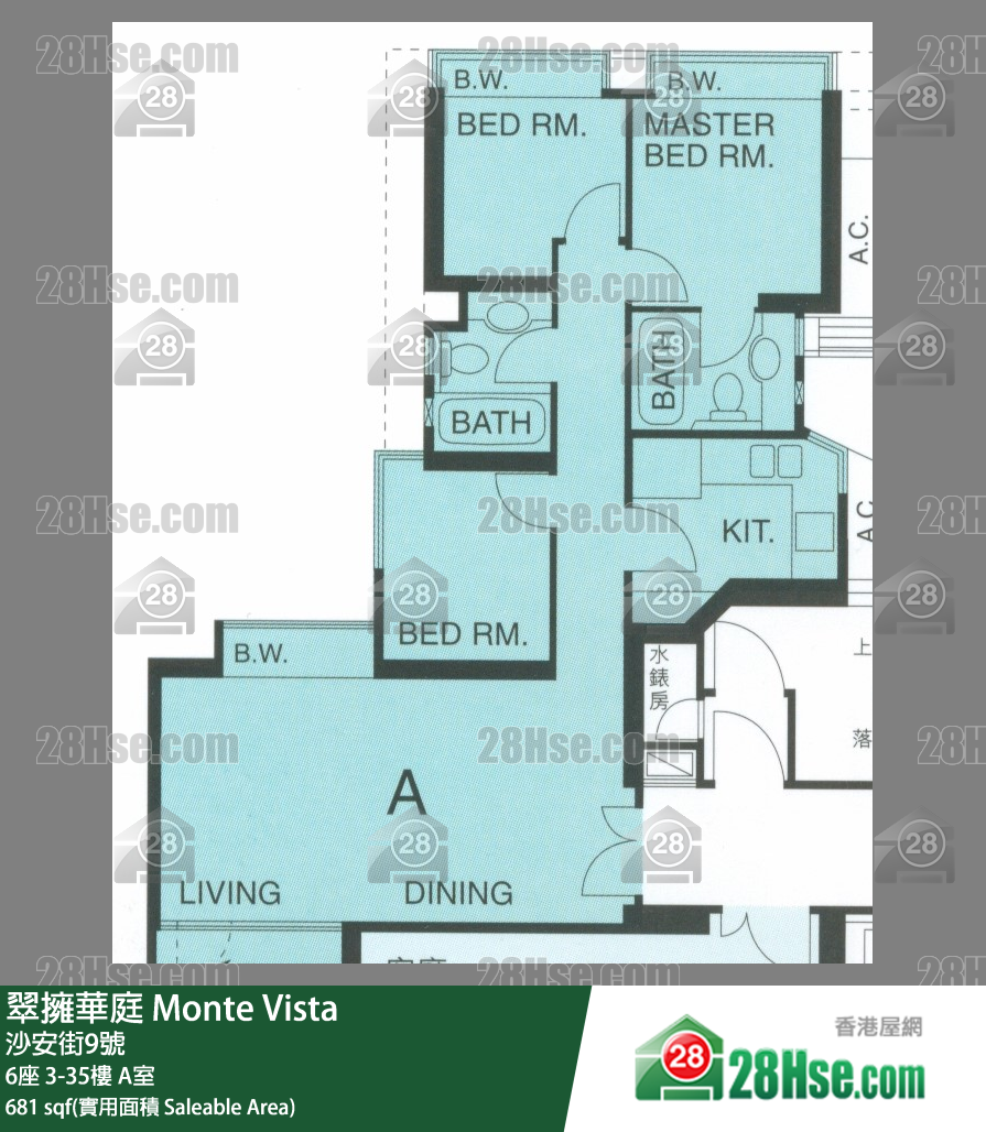 翠擁華庭 6座 31樓 A室 平面圖
