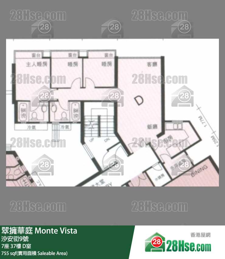 翠擁華庭 7座37樓 D室 平面圖