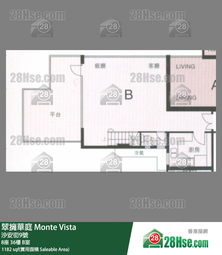 翠擁華庭 8座36樓 B室 平面圖