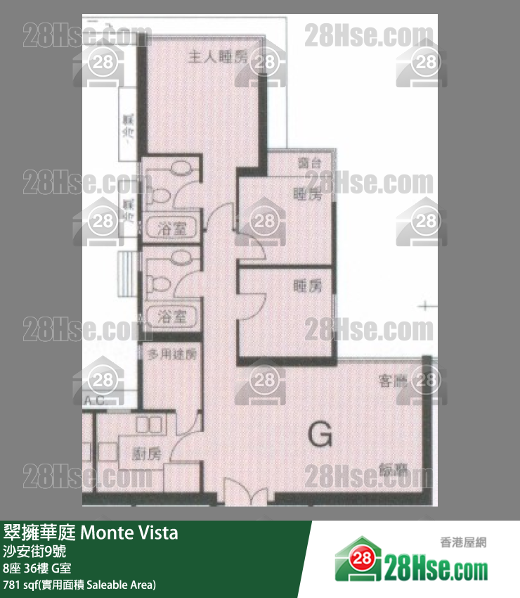 翠擁華庭 8座 36樓 G室 平面圖