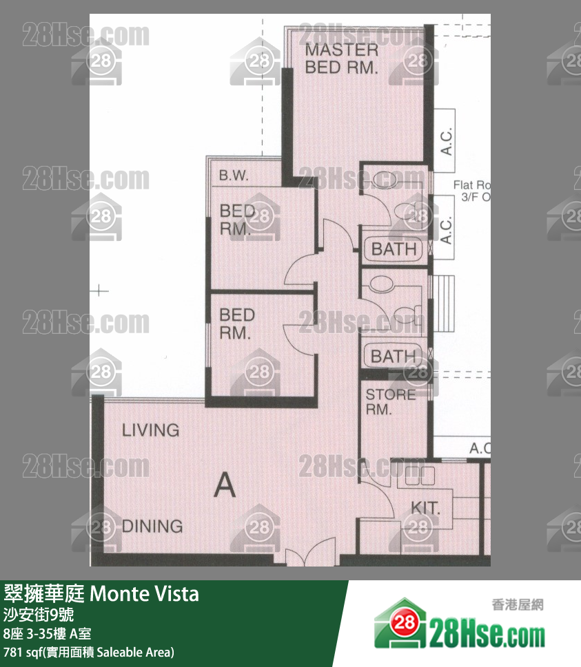 翠擁華庭 8座 32樓 A室 平面圖