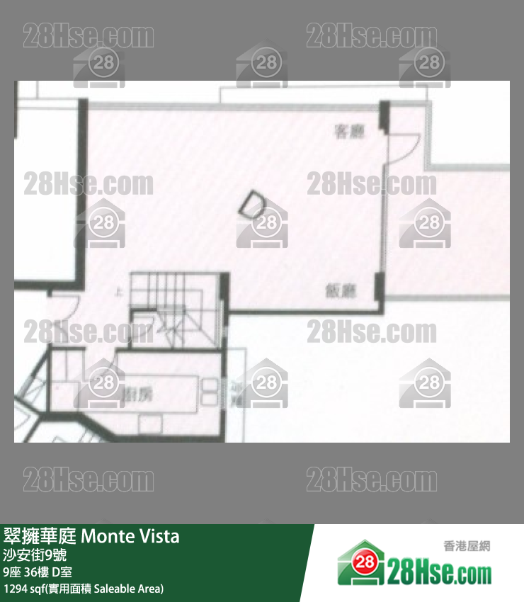 翠拥华庭 9座36楼 D室 平面图
