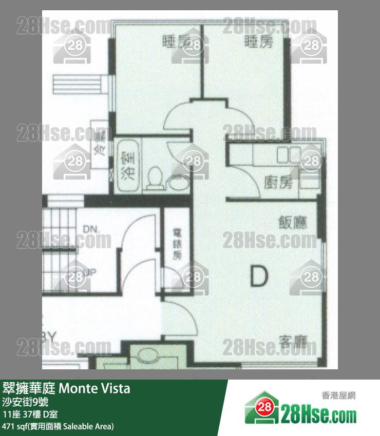 翠拥华庭 11座 37楼 D室 平面图