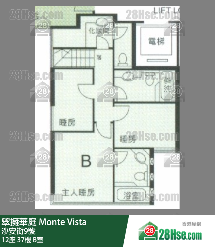翠擁華庭 12座37樓 B室 平面圖