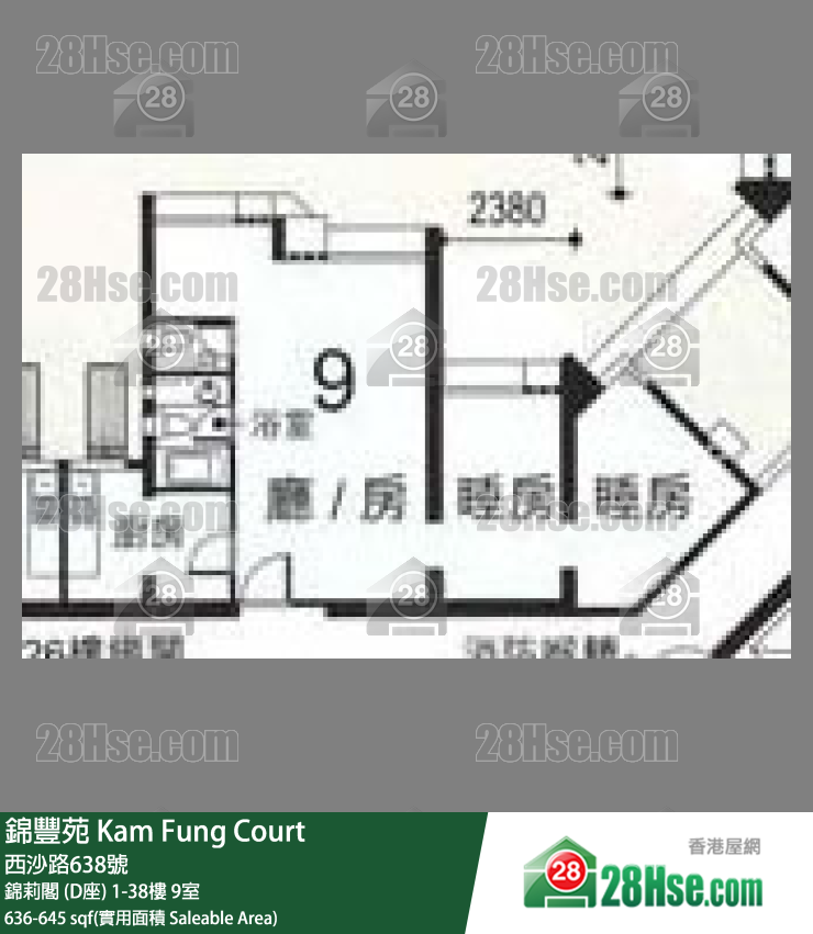 锦丰苑 锦莉阁 (D座) 1楼 9室 平面图