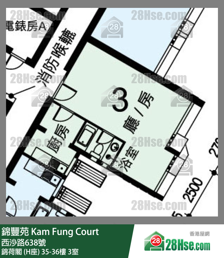 錦豐苑 錦荷閣 (H座)35樓 3室 平面圖