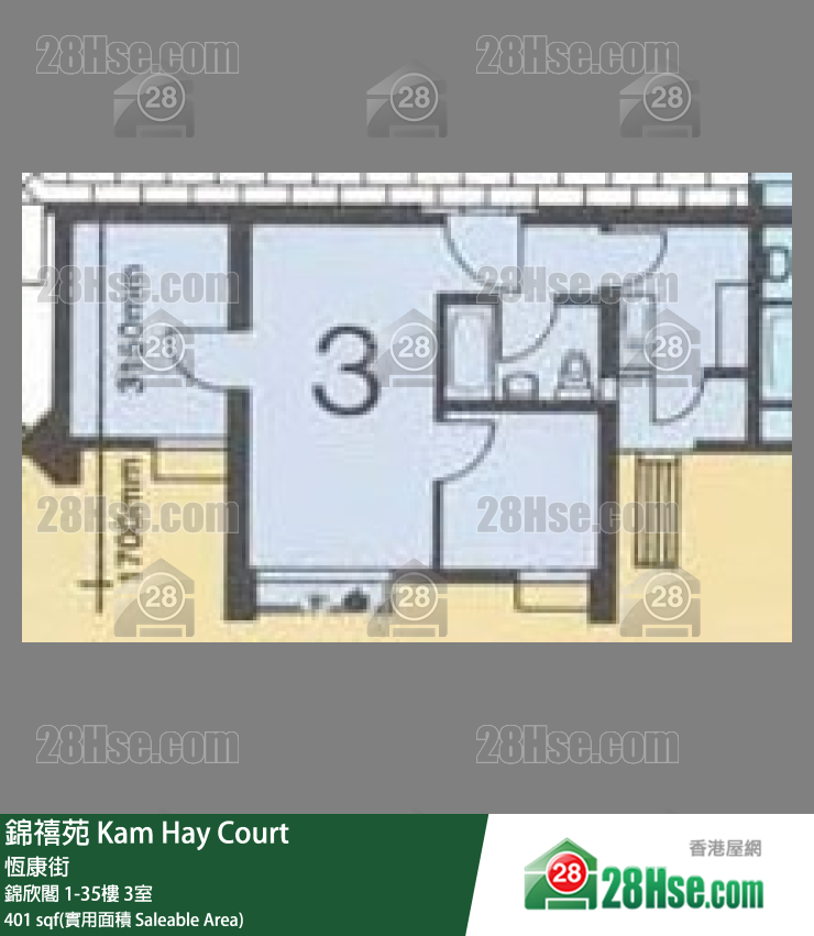 錦禧苑 錦欣閣32樓 3室 平面圖