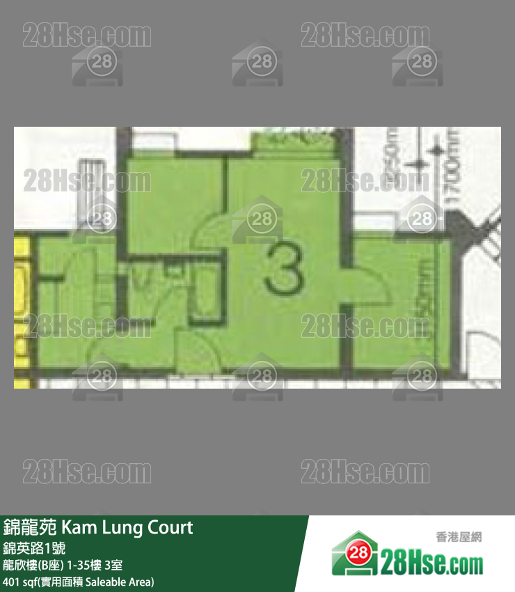 錦龍苑 龍欣樓(B座)15樓 3室 平面圖