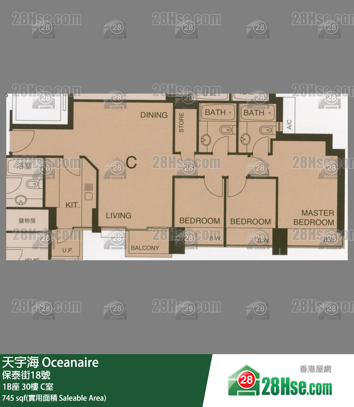 天宇海 屋苑大廈1B座30樓 C室 平面圖