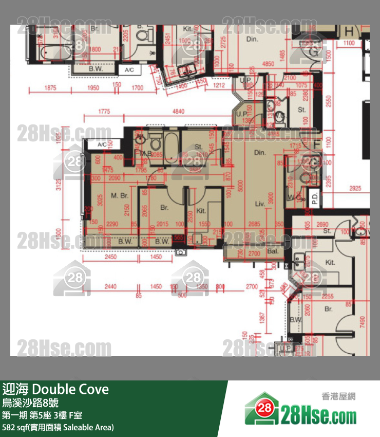 迎海 第一期 第5座 3楼 F室 平面图