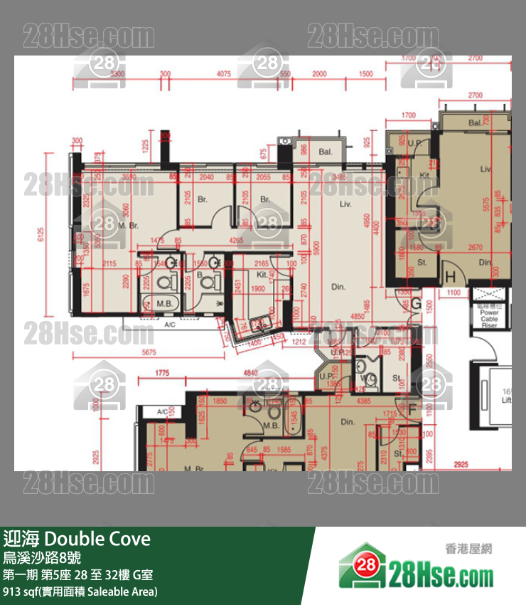 迎海 第一期第5座32楼 G室 平面图