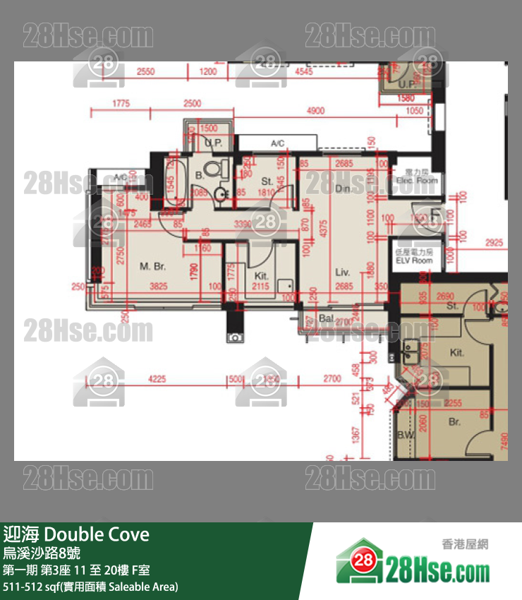 迎海 第一期第3座20樓 F室 平面圖