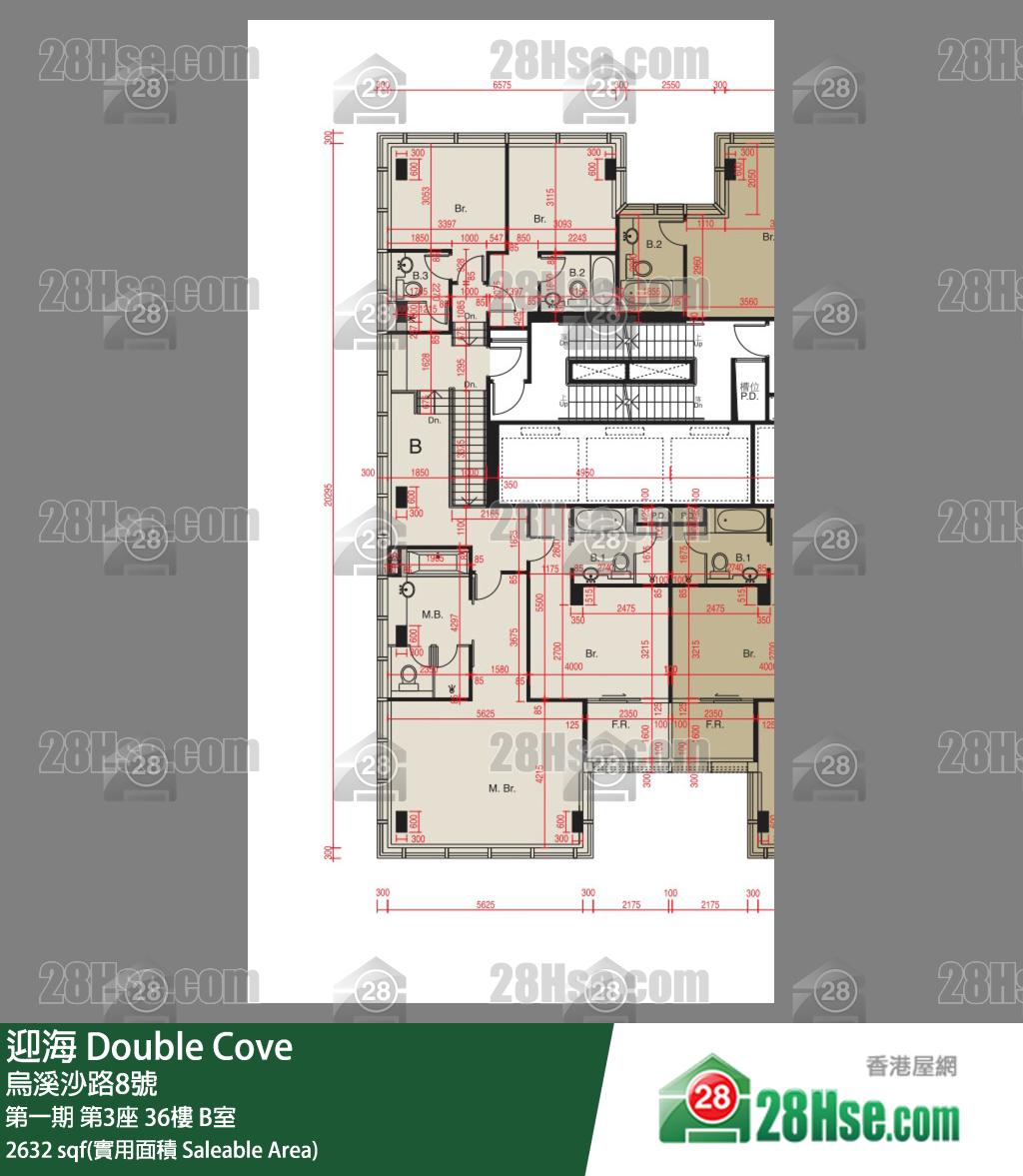 迎海 第一期 第3座 36樓 B室 平面圖