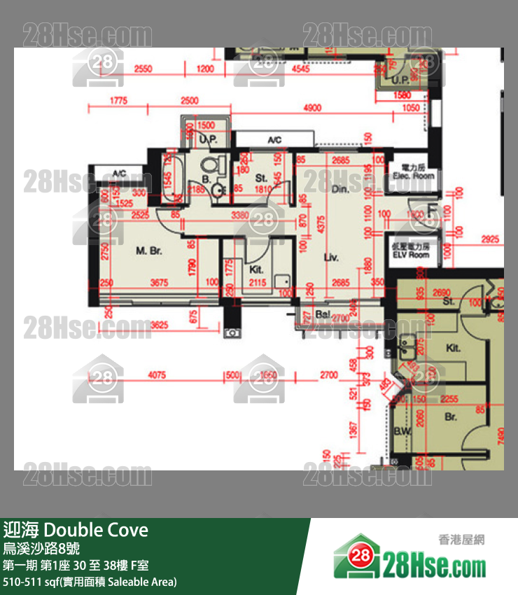 迎海 第一期第1座30樓 F室 平面圖
