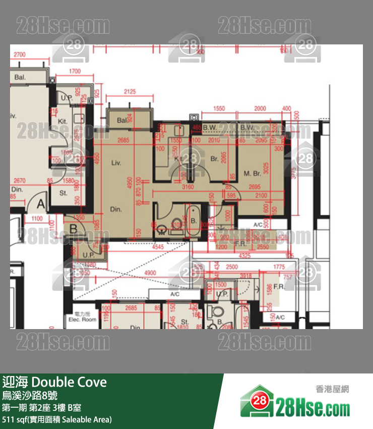 迎海 第一期第2座3樓 B室 平面圖