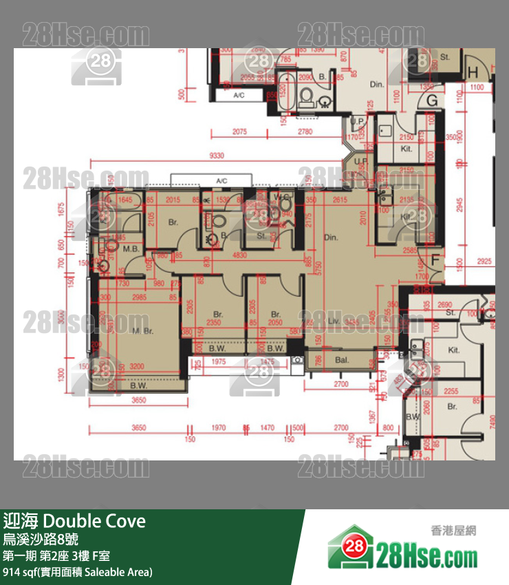 迎海 第一期第2座3樓 F室 平面圖