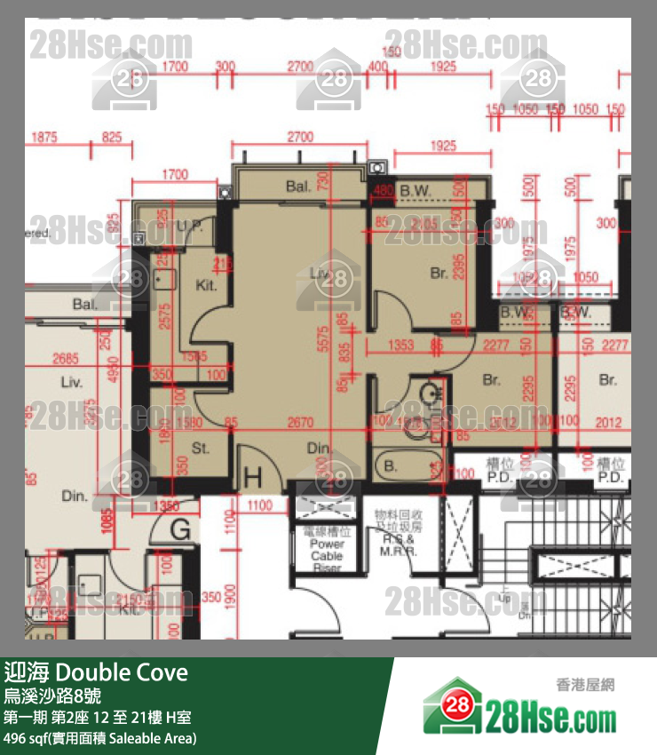 迎海 第一期第2座12樓 H室 平面圖