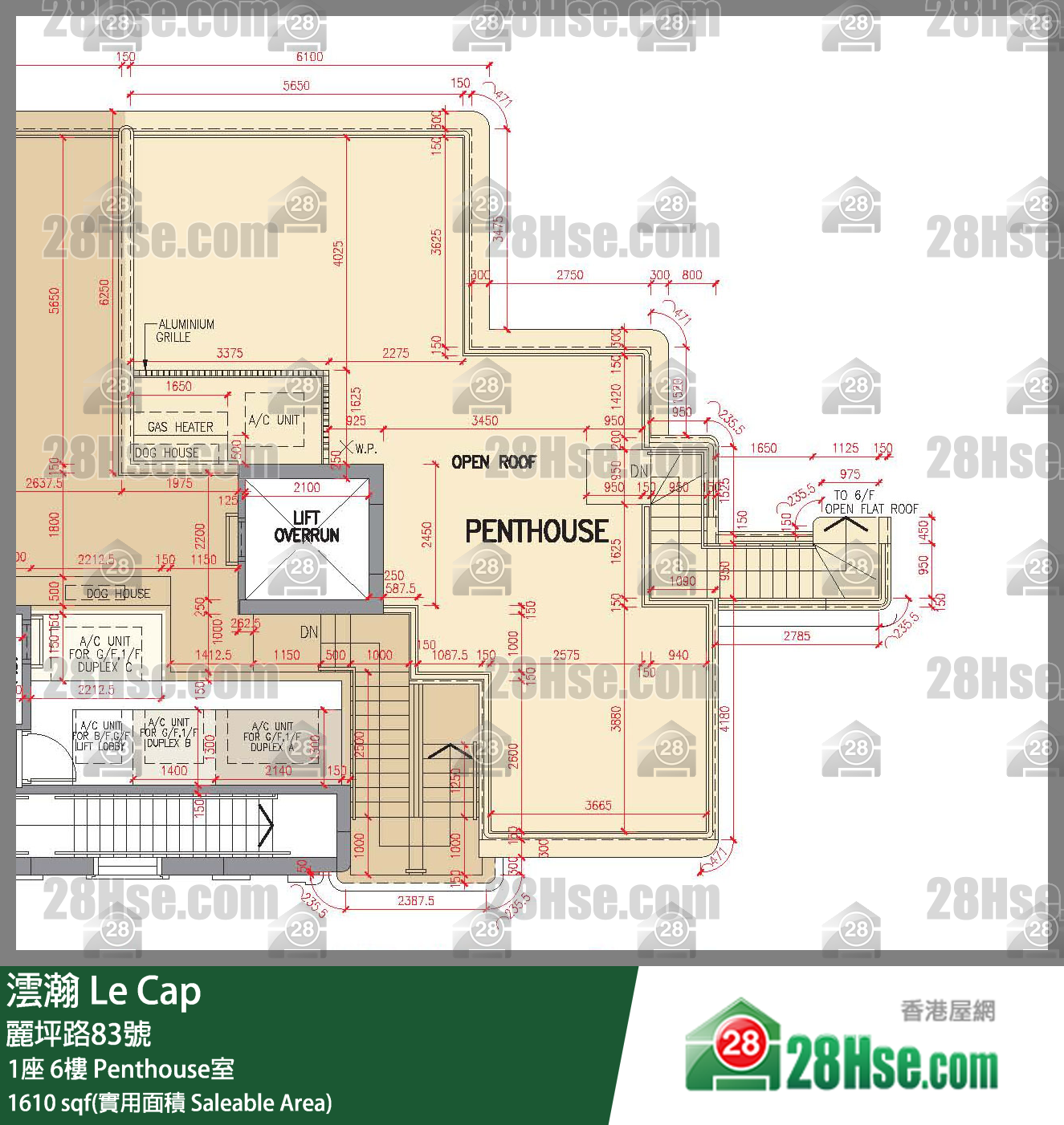 澐瀚 大廈1座6樓 Penthouse室 平面圖