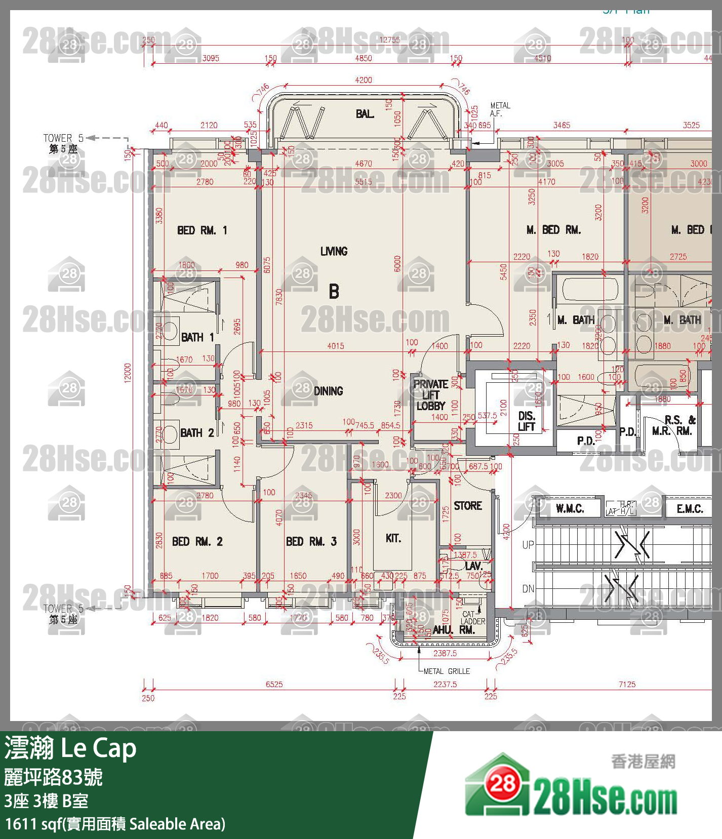 澐瀚 大廈 3座 3樓 B室 平面圖