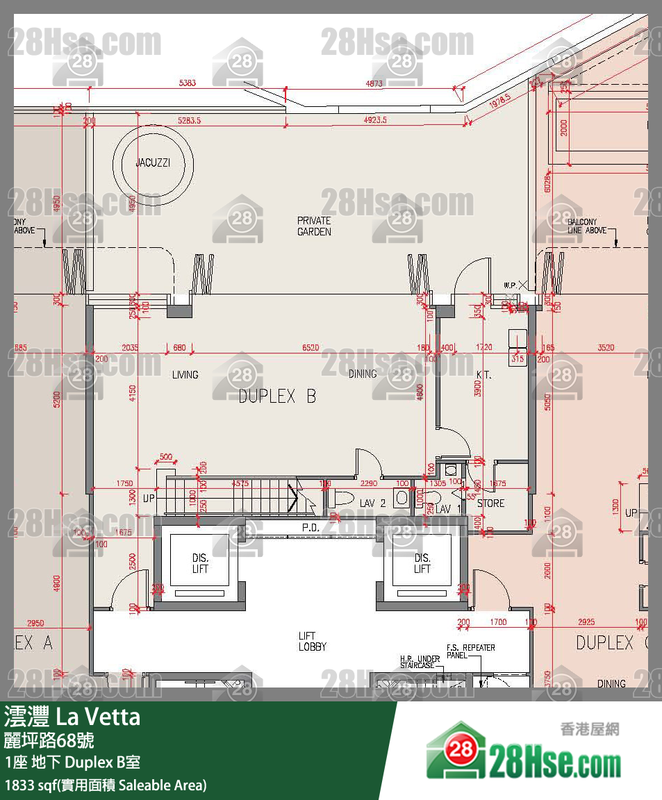 澐灃 大廈1座地下 Duplex B室 平面圖