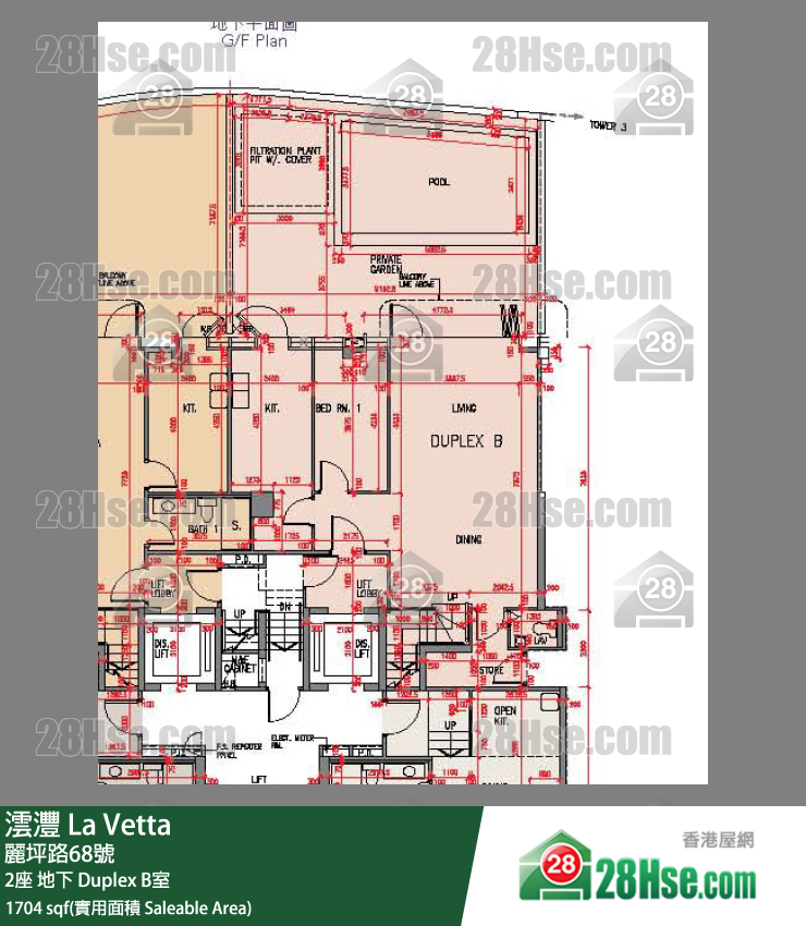 澐灃 大廈2座地下 Duplex B室 平面圖