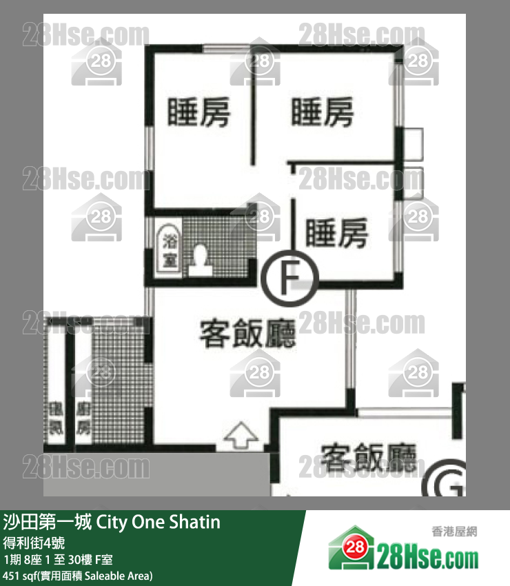 沙田第一城 1期8座17樓 F室 平面圖