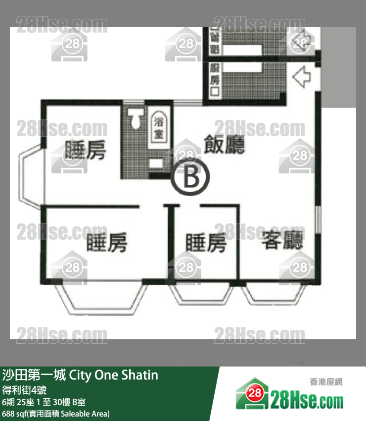 沙田第一城 6期 25座 16樓 B室 平面圖
