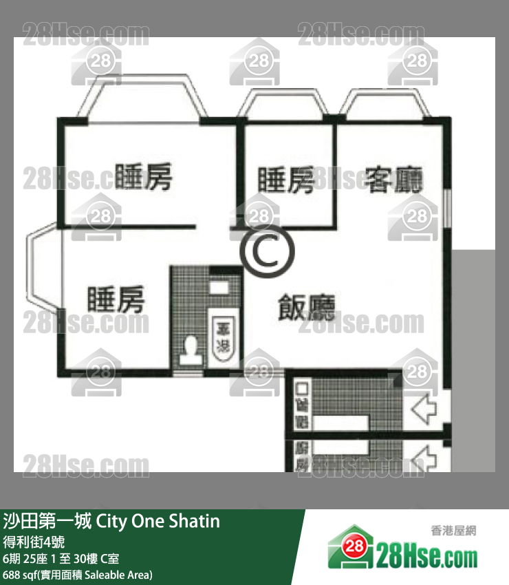 沙田第一城 6期25座3樓 C室 平面圖
