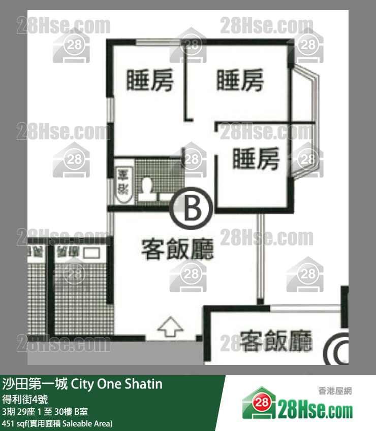 沙田第一城 3期29座19樓 B室 平面圖