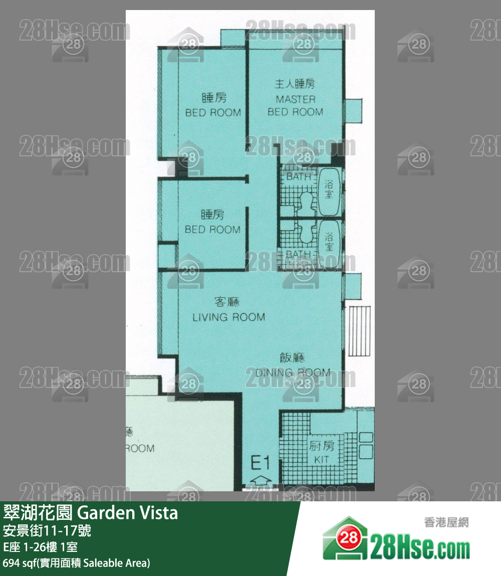 翠湖花園 E座14樓 1室 平面圖