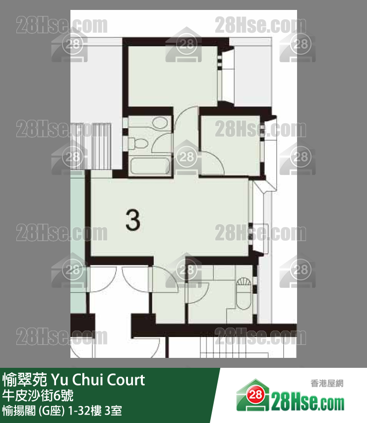 愉翠苑 愉揚閣 (G座) 32樓 3室 平面圖