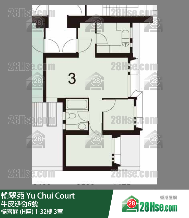 愉翠苑 愉齊閣 (H座)14樓 3室 平面圖